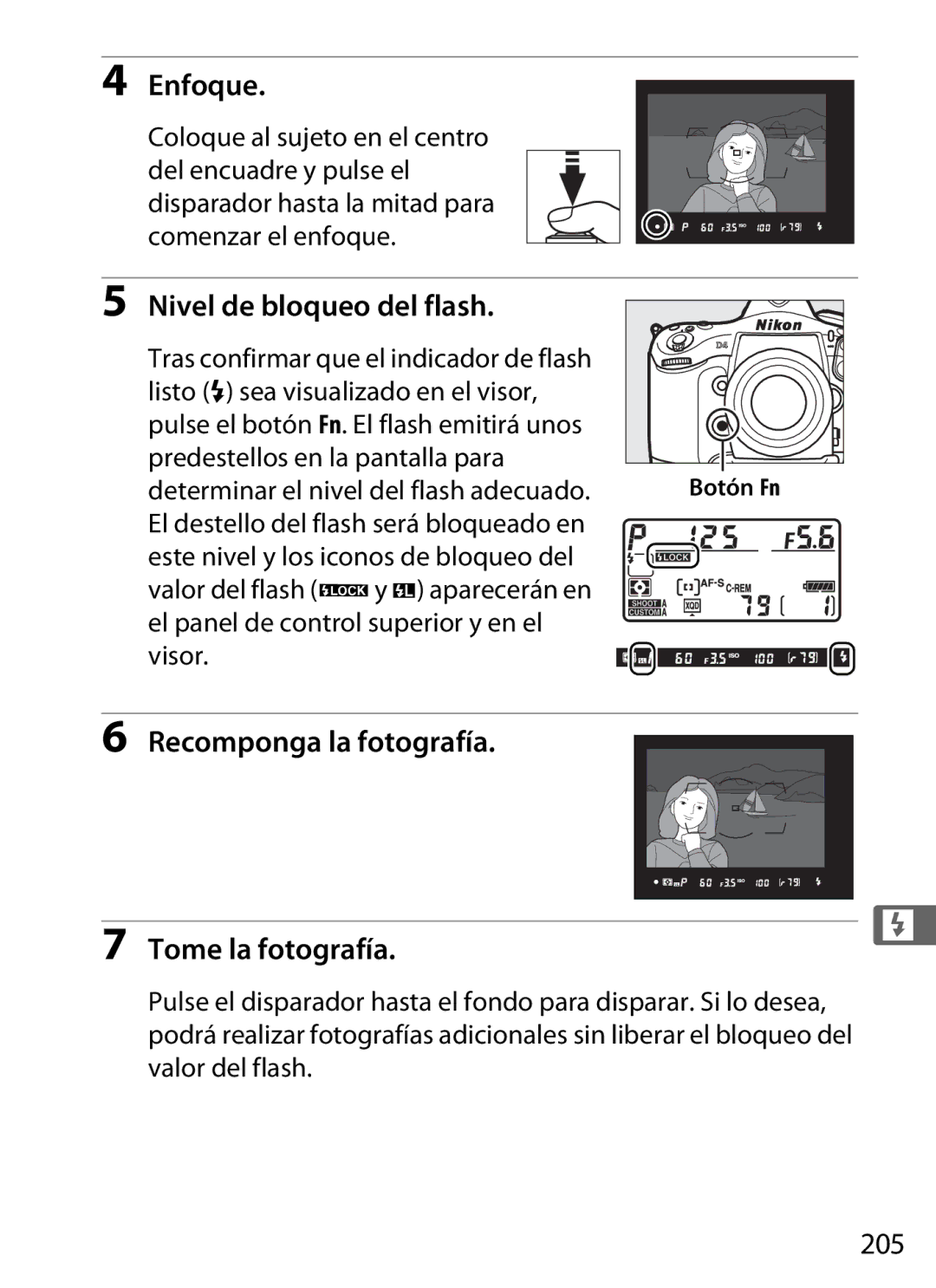 Nikon SB1L01 manual Nivel de bloqueo del flash, 205 