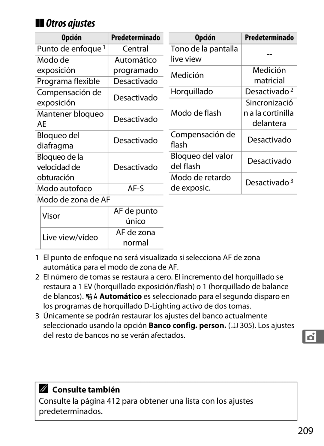 Nikon SB1L01 manual Otros ajustes, 209 