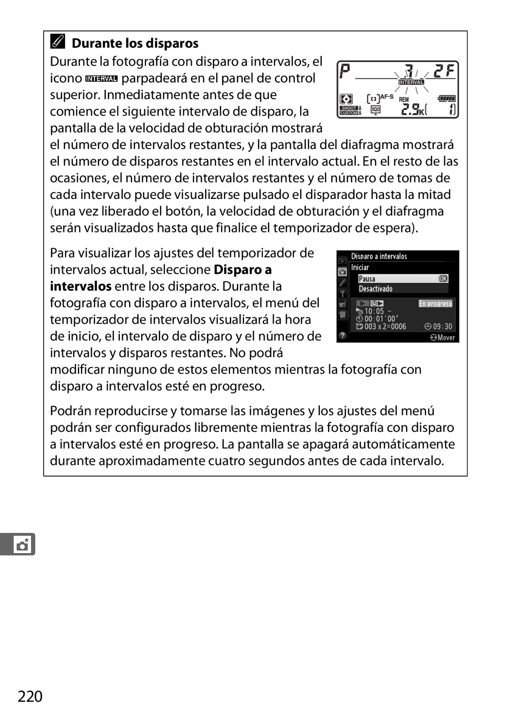 Nikon SB1L01 manual 220, Durante los disparos 