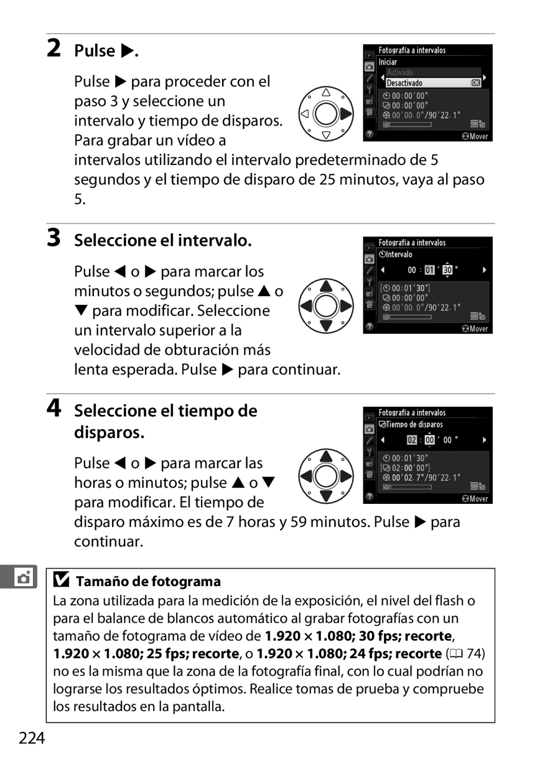 Nikon SB1L01 manual Pulse, Seleccione el tiempo de disparos, 224 