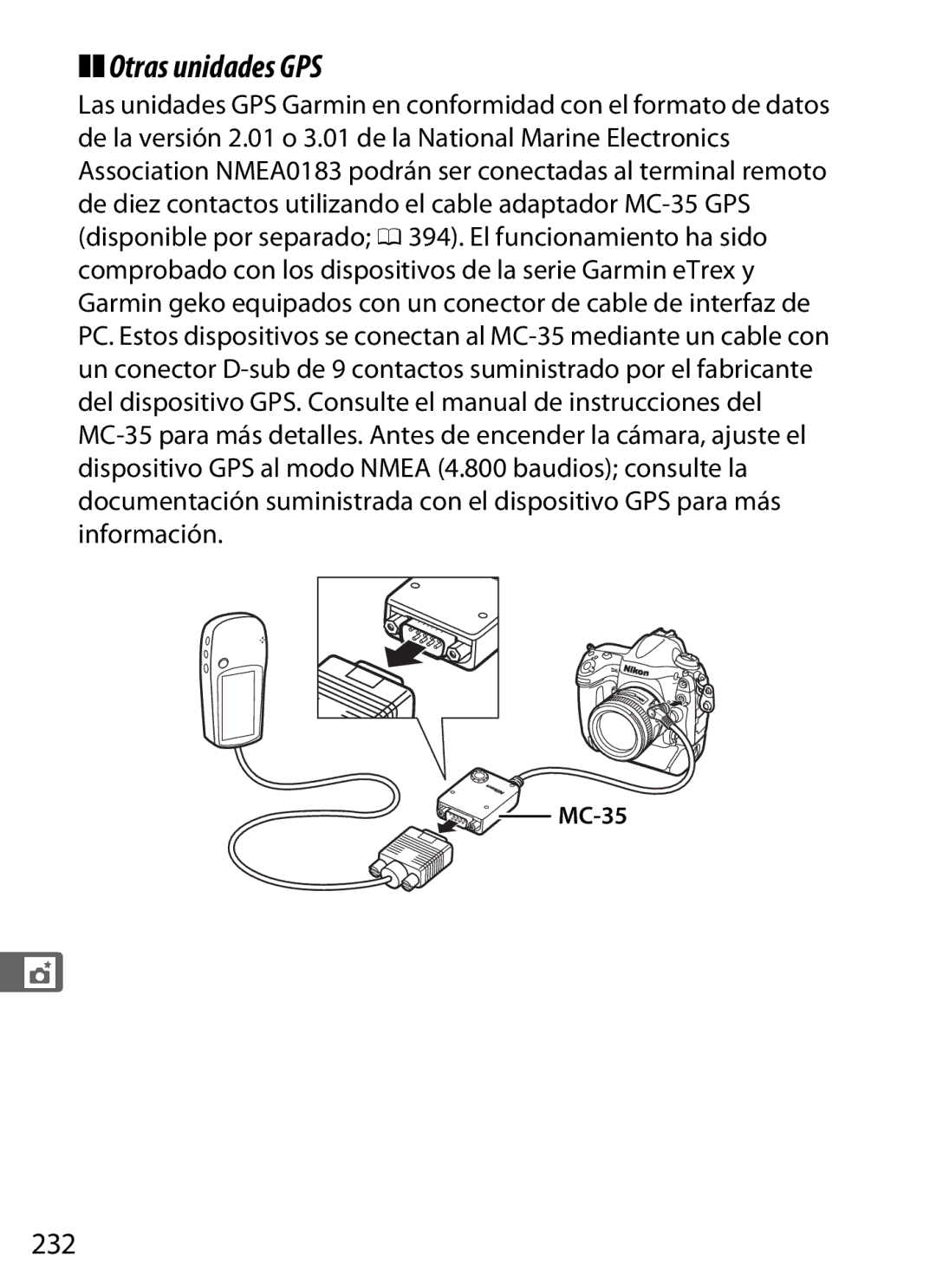 Nikon SB1L01 manual Otras unidades GPS, 232, MC-35 