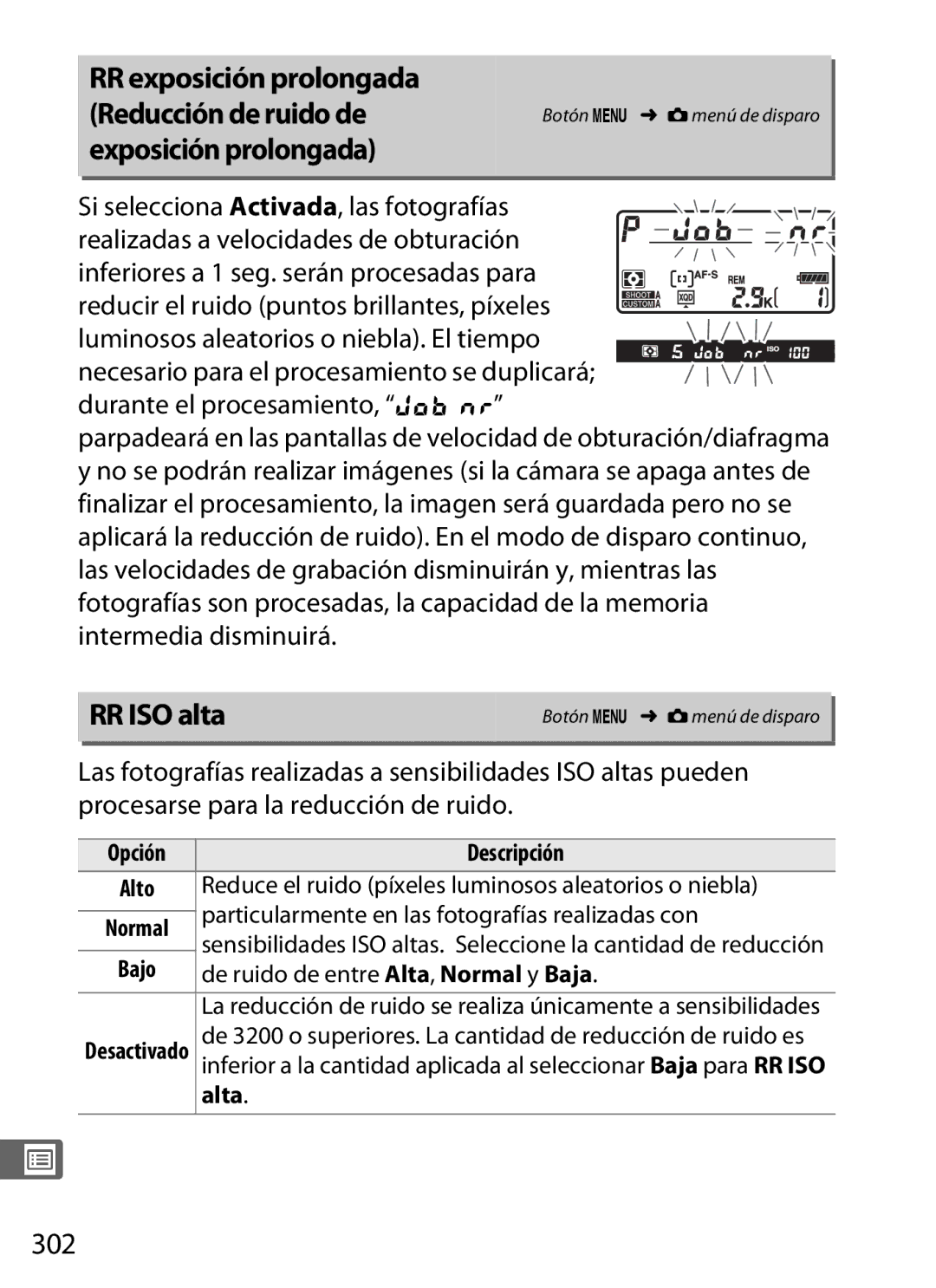 Nikon SB1L01 manual RR ISO alta, 302, Alta 