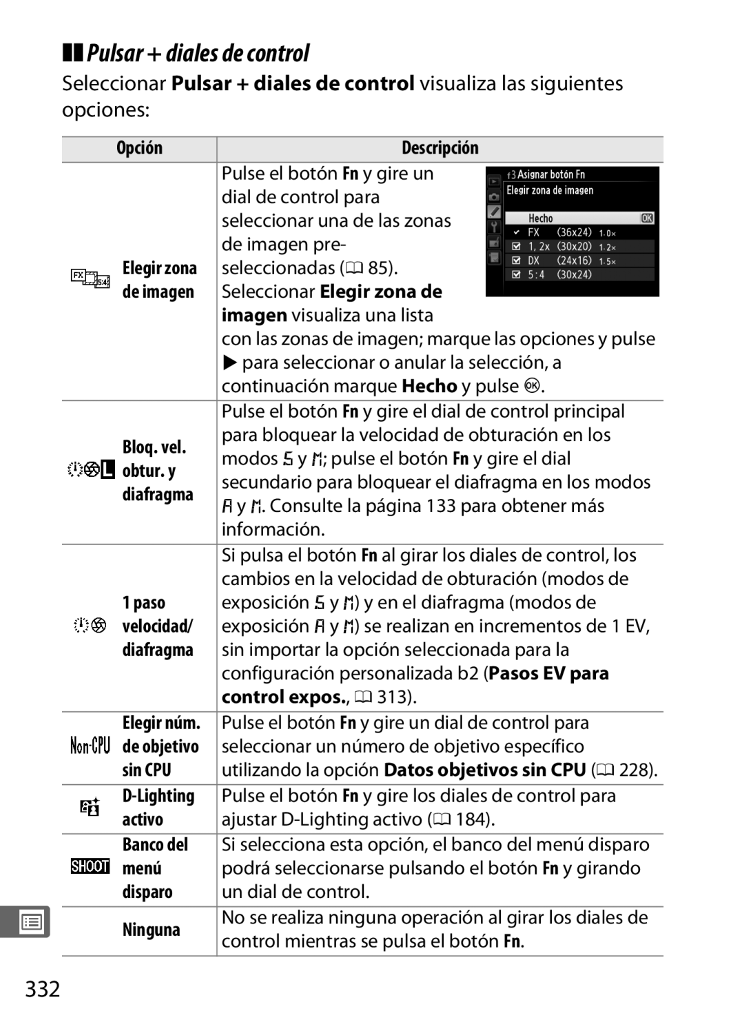 Nikon SB1L01 manual Pulsar + diales de control, 332 