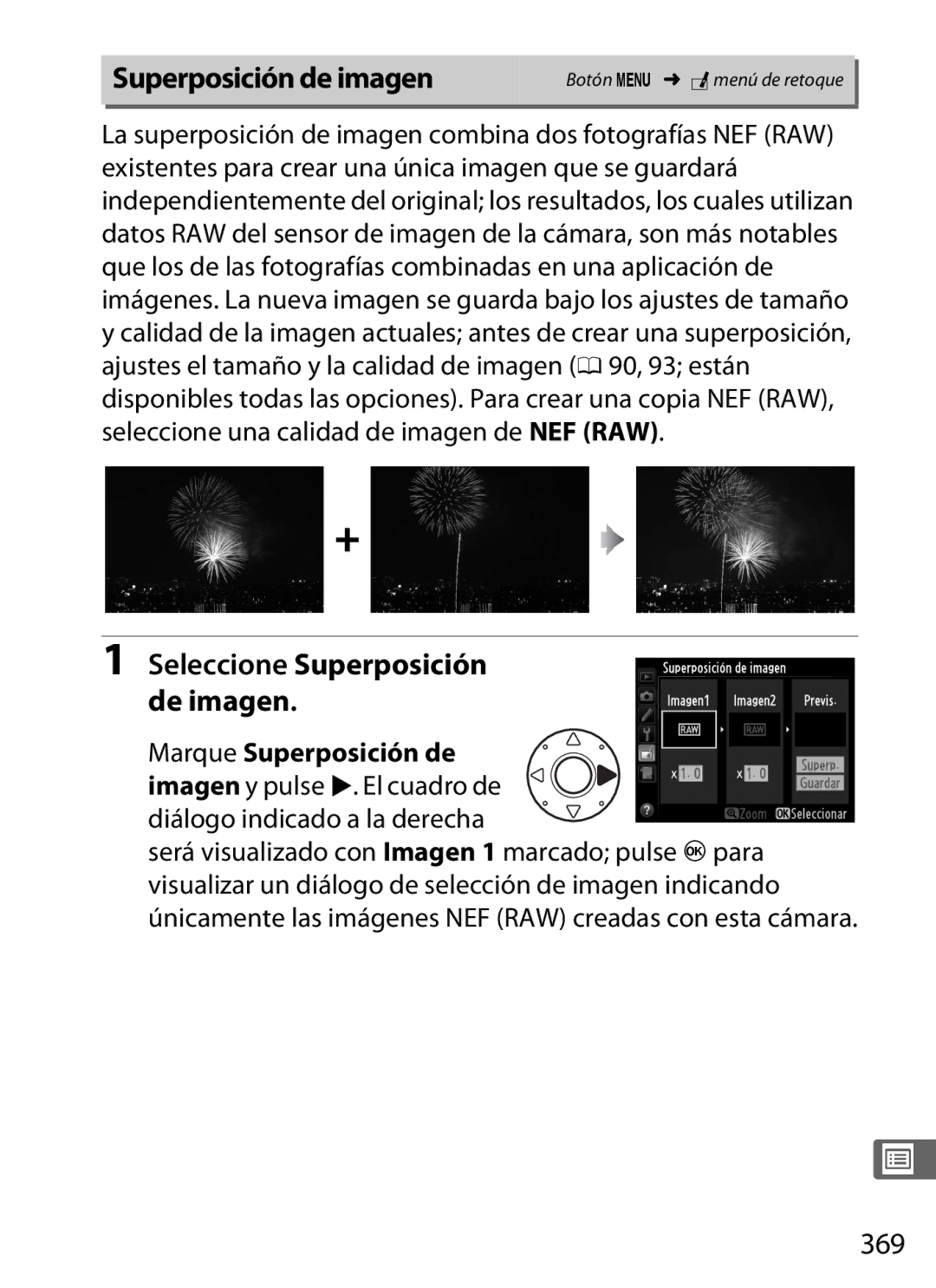 Nikon SB1L01 manual 369, Seleccione Superposición de imagen Marque Superposición de 