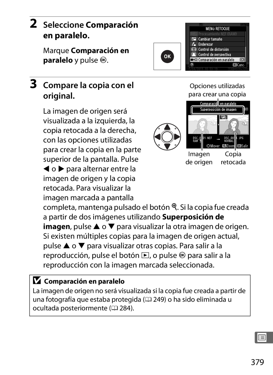 Nikon SB1L01 manual Compare la copia con el original, 379, Comparación en paralelo 