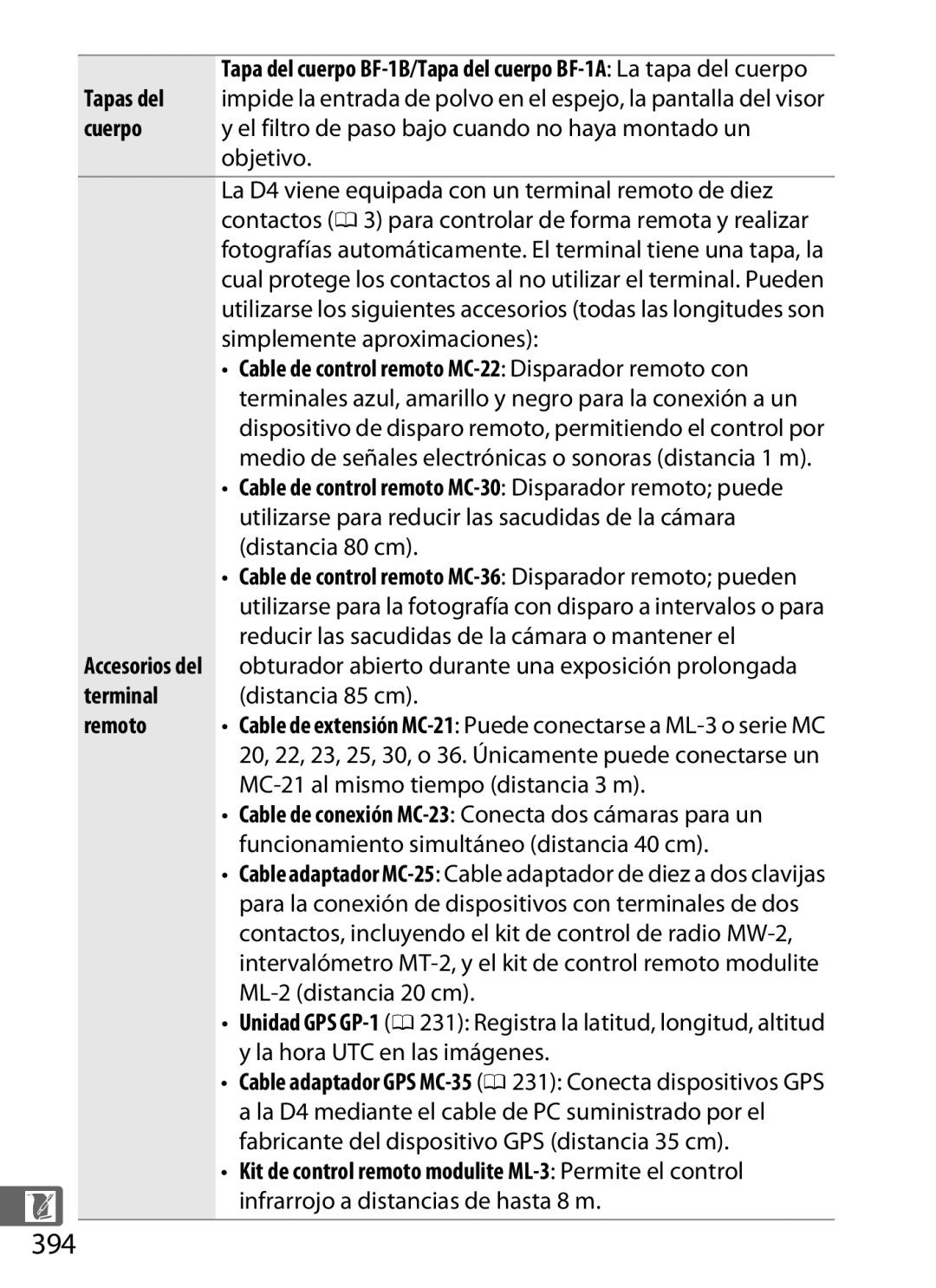 Nikon SB1L01 manual 394, Terminal, Remoto 