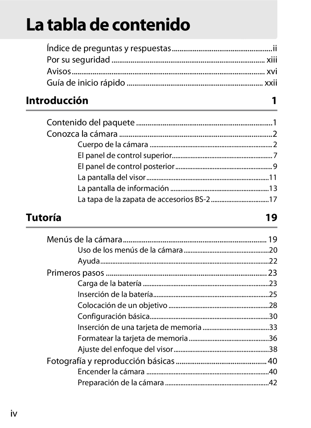 Nikon SB1L01 manual La tabla de contenido, Xiii, Xvi, Xxii 