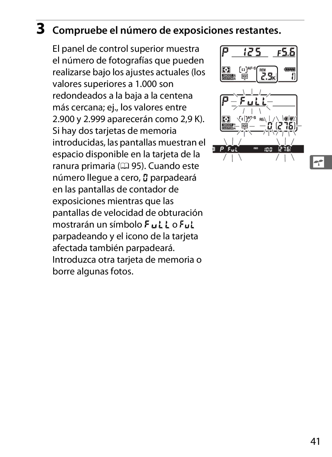 Nikon SB1L01 manual Compruebe el número de exposiciones restantes 