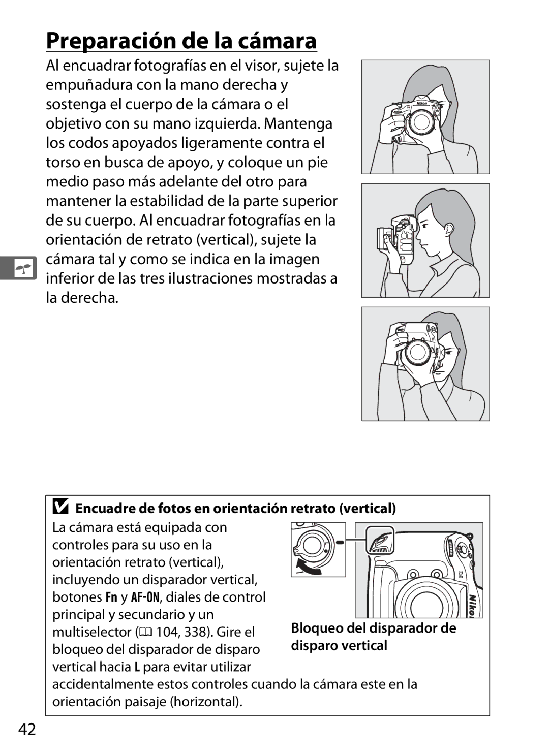 Nikon SB1L01 manual Preparación de la cámara, Inferior de las tres ilustraciones mostradas a la derecha 