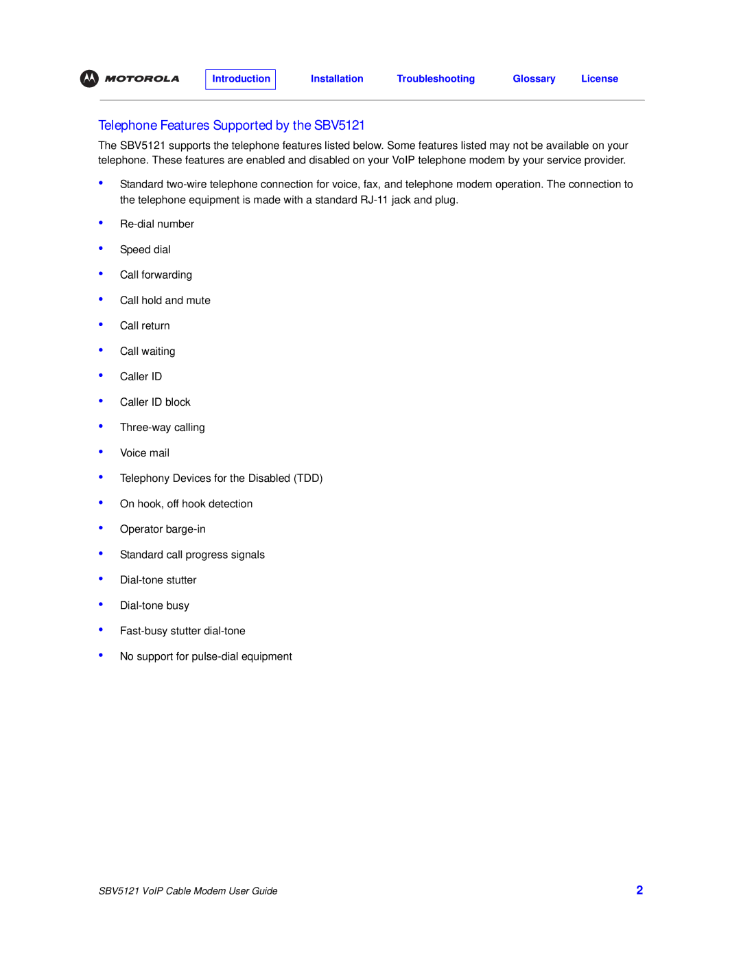 Nikon manual Telephone Features Supported by the SBV5121 