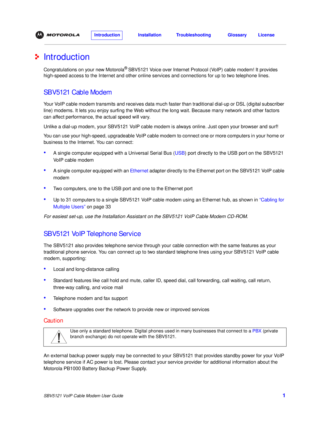 Nikon manual Introduction, SBV5121 Cable Modem, SBV5121 VoIP Telephone Service 