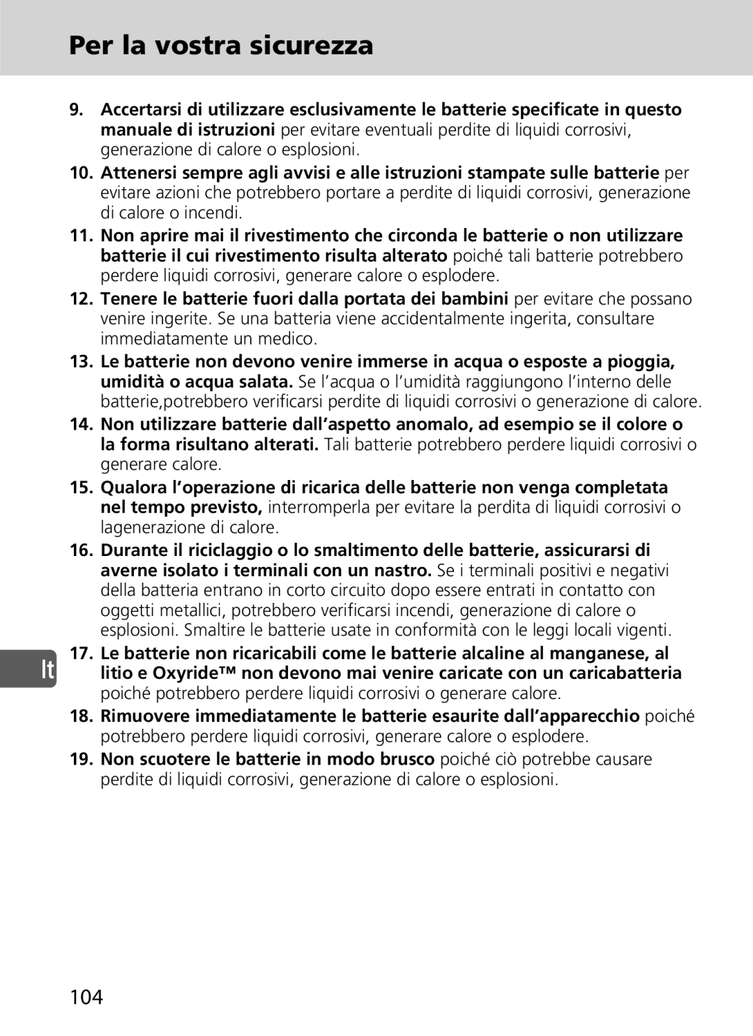 Nikon SD-9 user manual Per la vostra sicurezza 