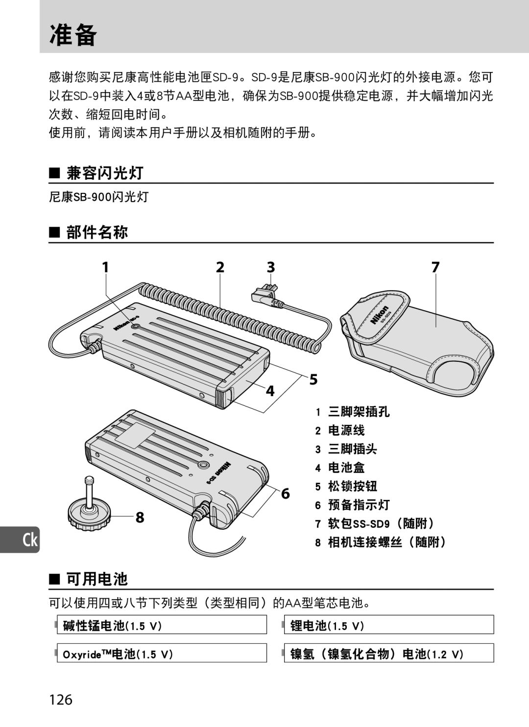 Nikon SD-9 user manual 兼容闪光灯 