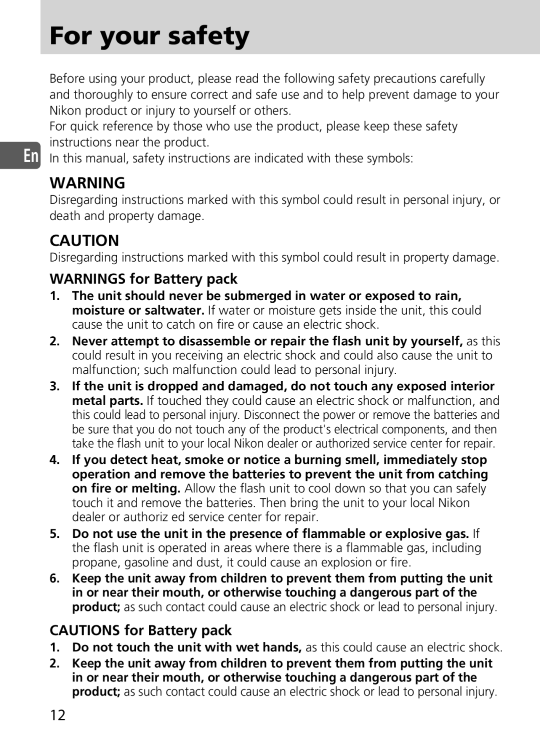 Nikon SD-9 user manual For your safety 