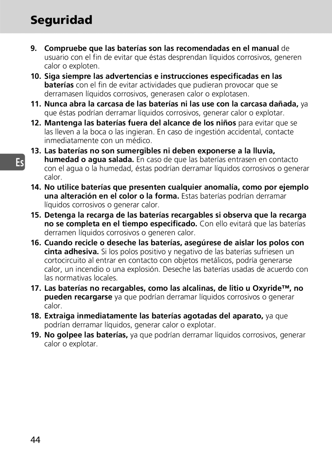 Nikon SD-9 user manual Seguridad 