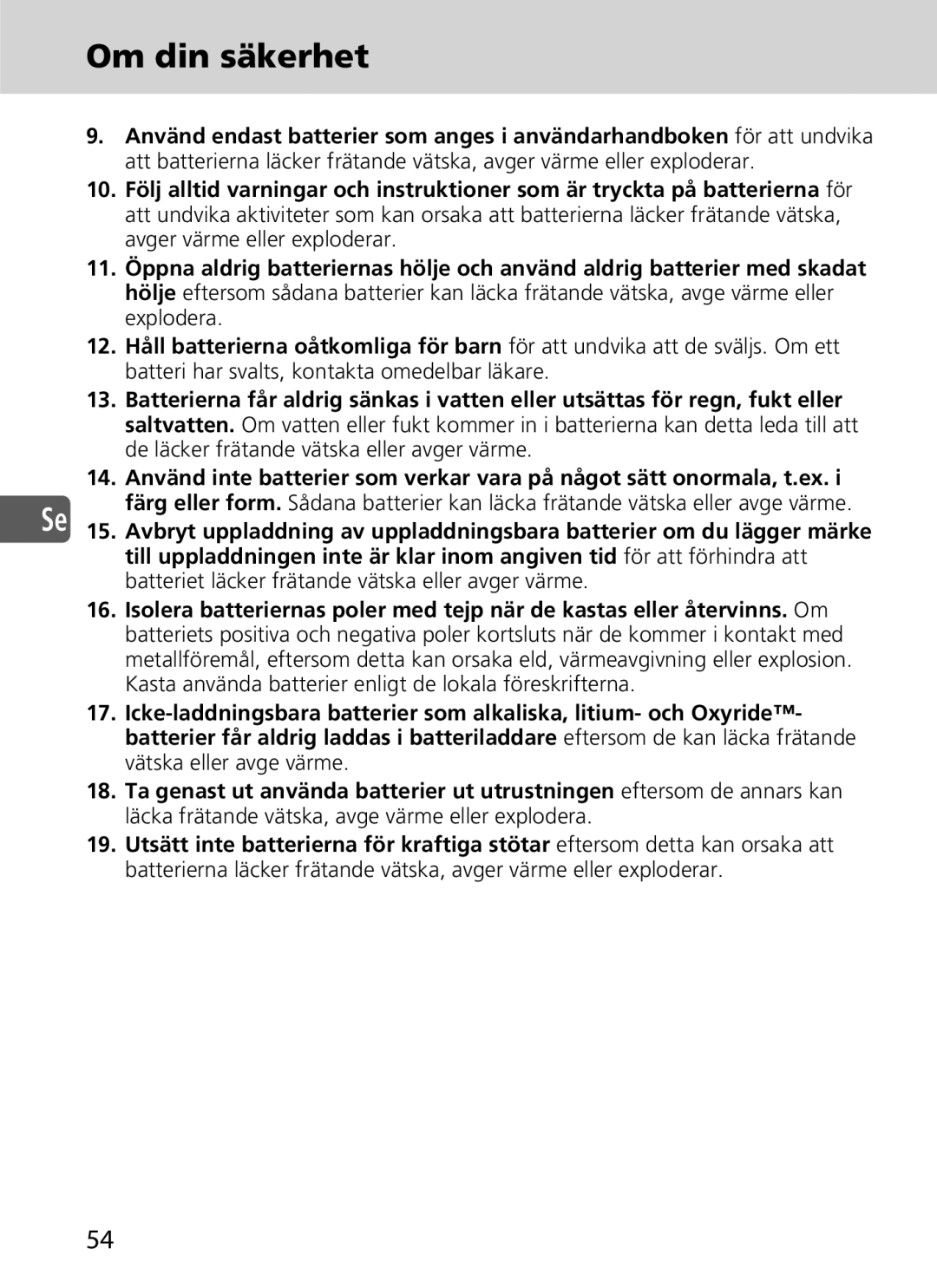 Nikon SD-9 user manual Om din säkerhet 