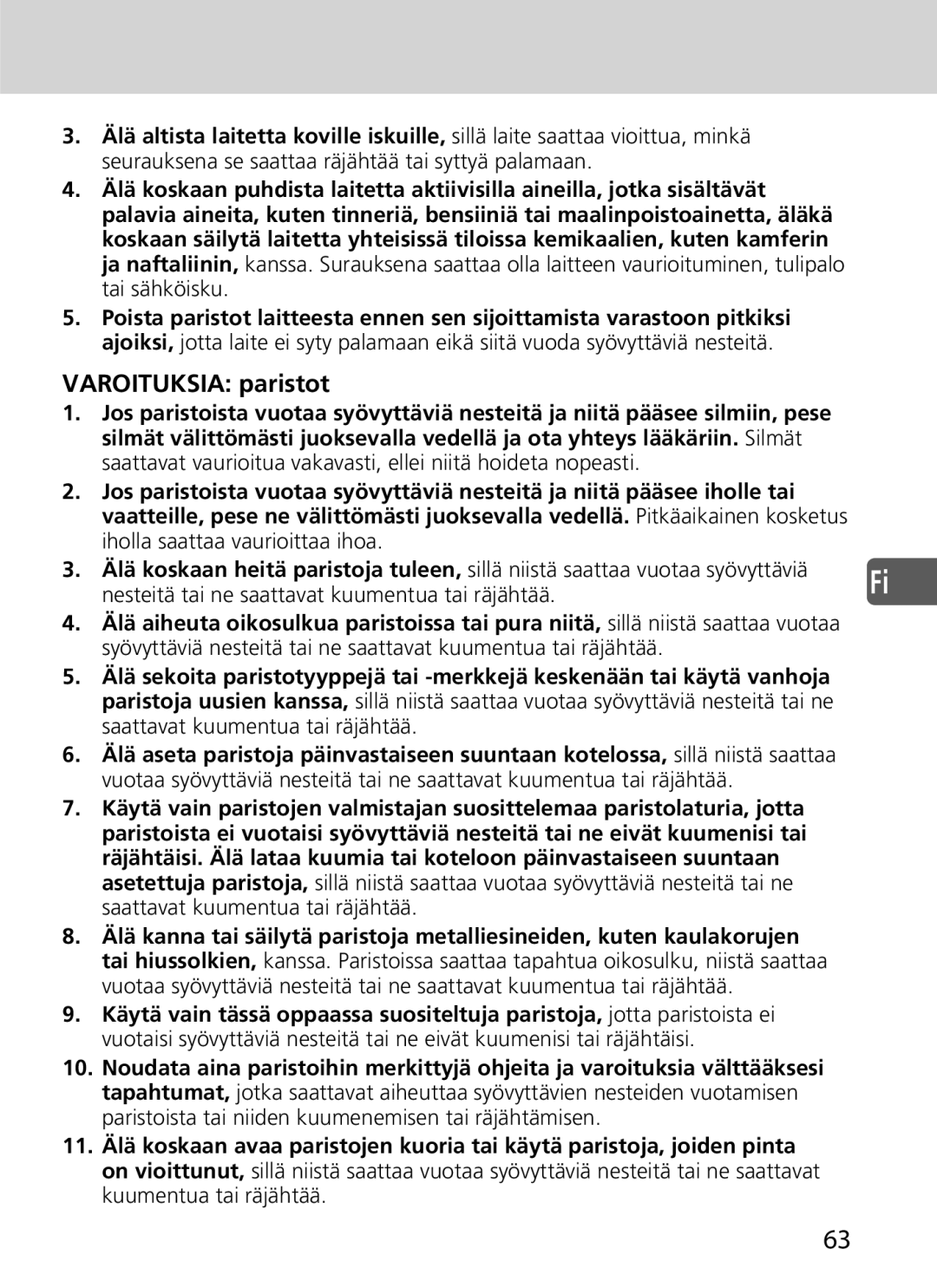 Nikon SD-9 user manual Varoituksia paristot 