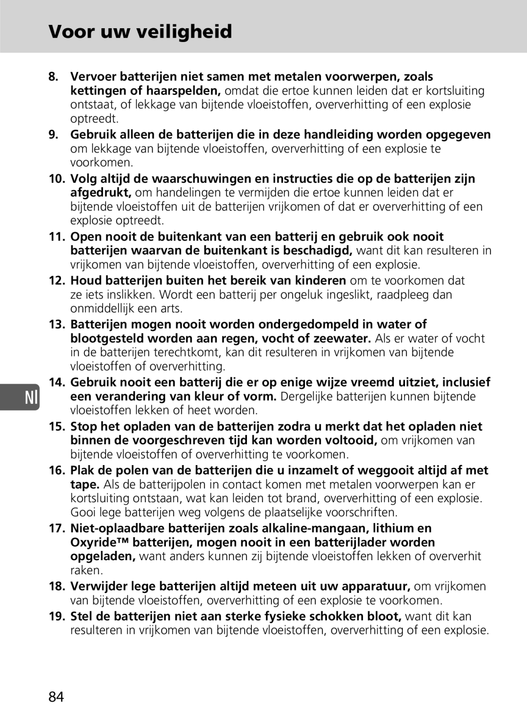 Nikon SD-9 user manual Voor uw veiligheid 