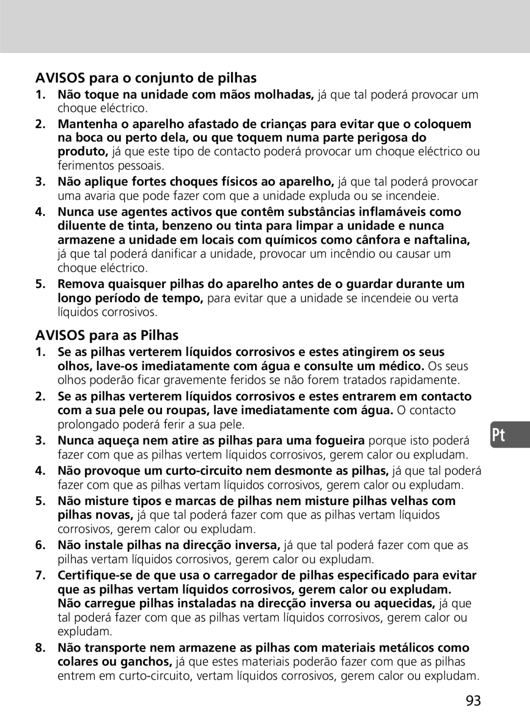 Nikon SD-9 user manual Avisos para as Pilhas 