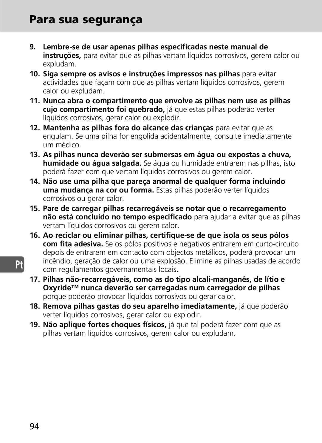 Nikon SD-9 user manual Para sua segurança 