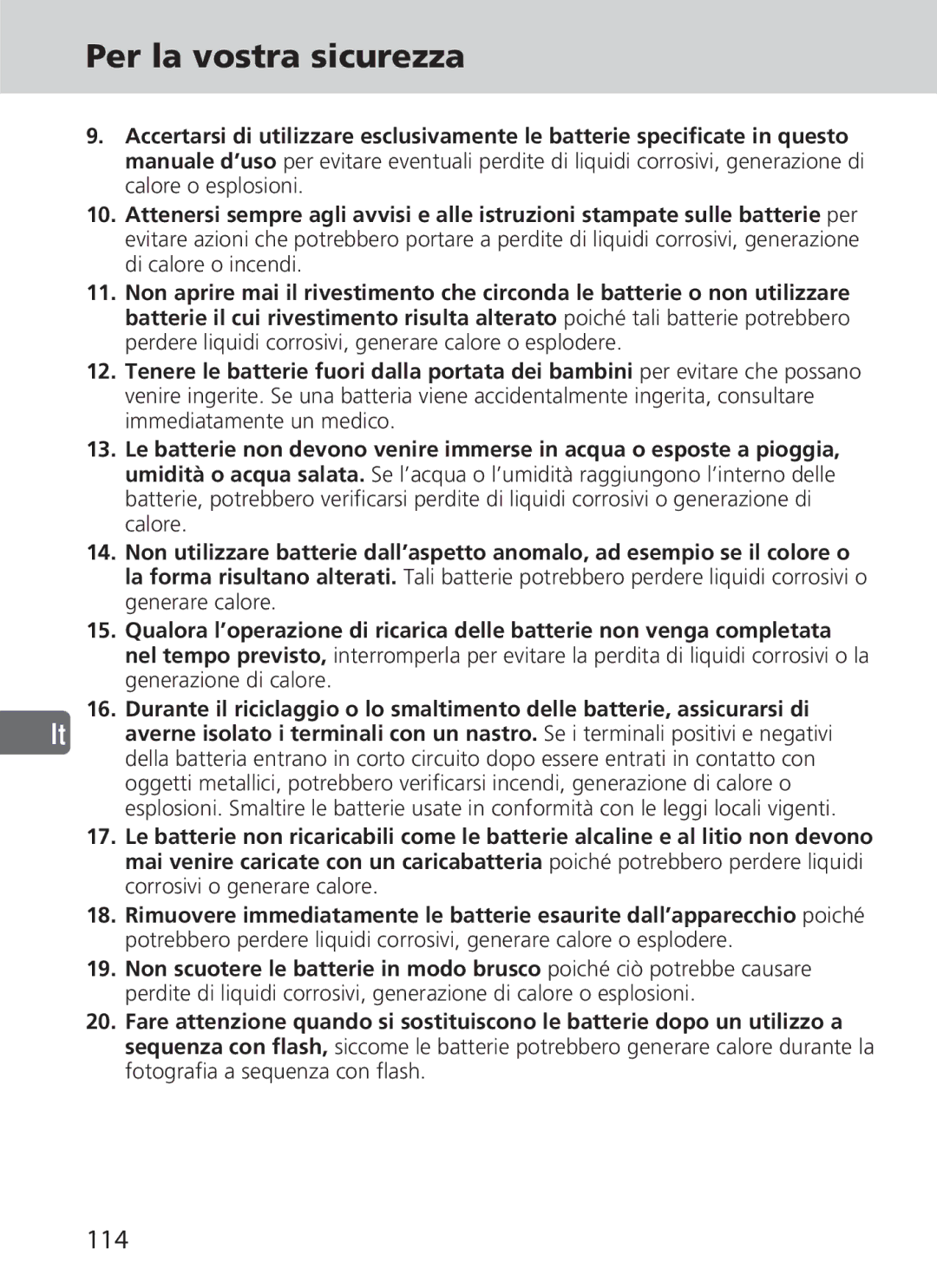 Nikon SD-9 user manual Per la vostra sicurezza, 114 