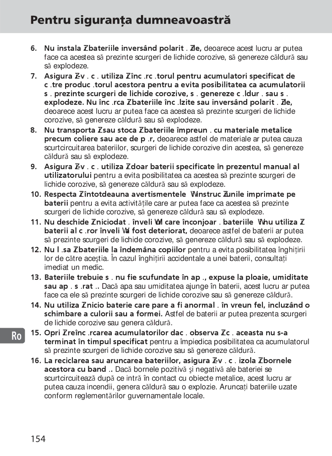 Nikon SD-9 user manual Pentru siguranţa dumneavoastră, 154 