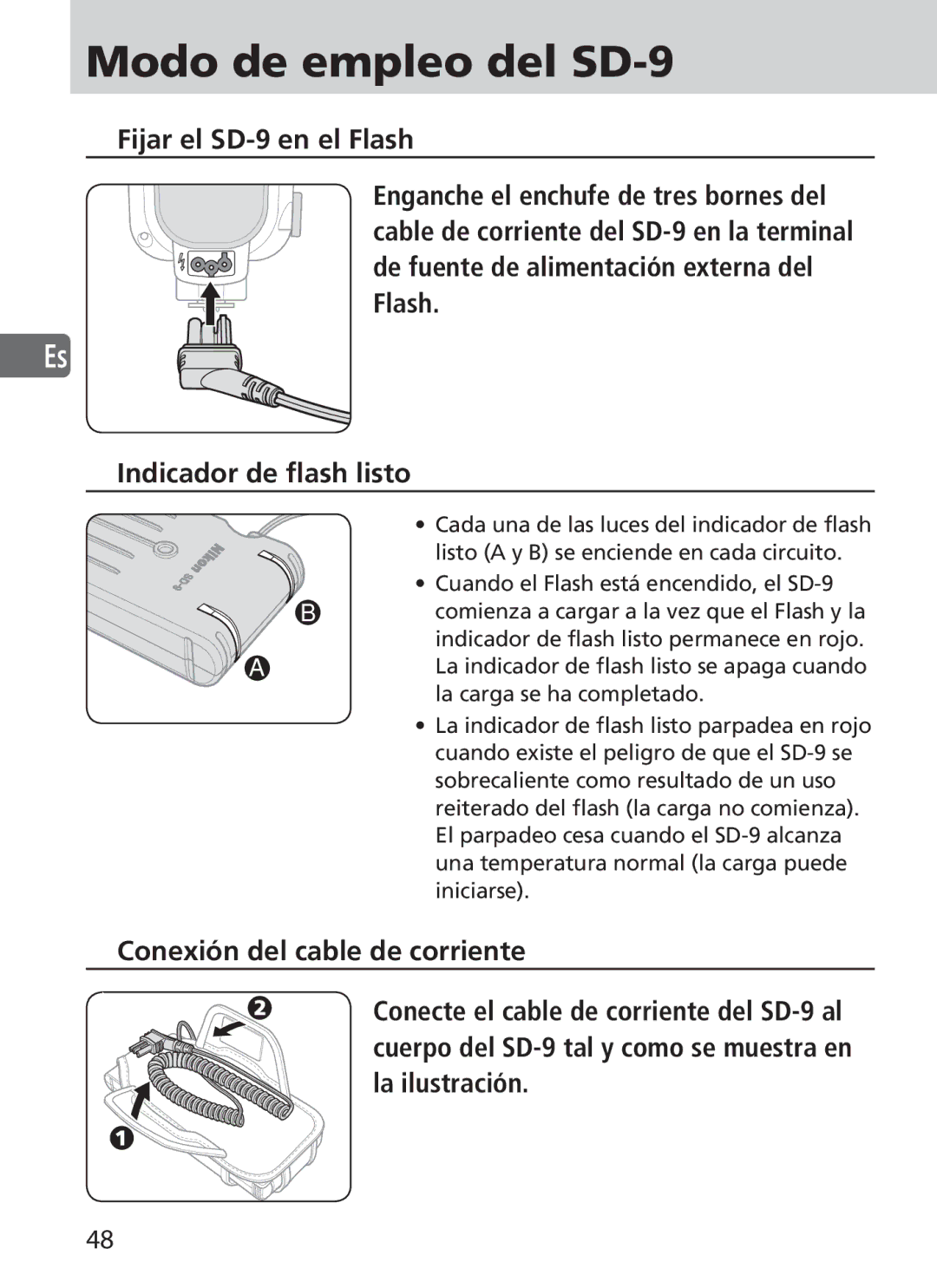 Nikon user manual Modo de empleo del SD-9 