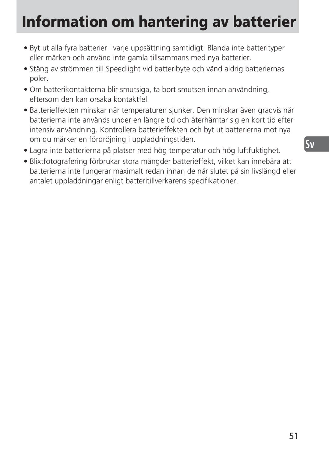 Nikon SD-9 user manual Information om hantering av batterier 