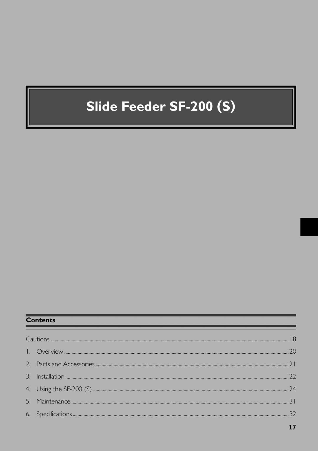 Nikon specifications Slide Feeder SF-200 S, Contents 