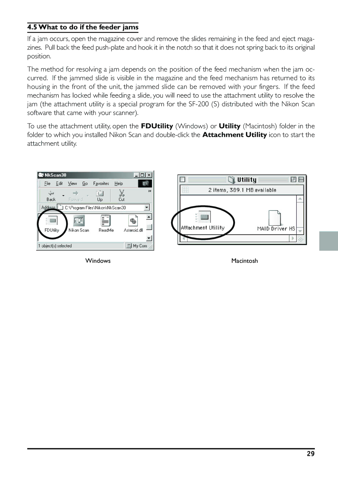 Nikon SF-200 specifications What to do if the feeder jams 