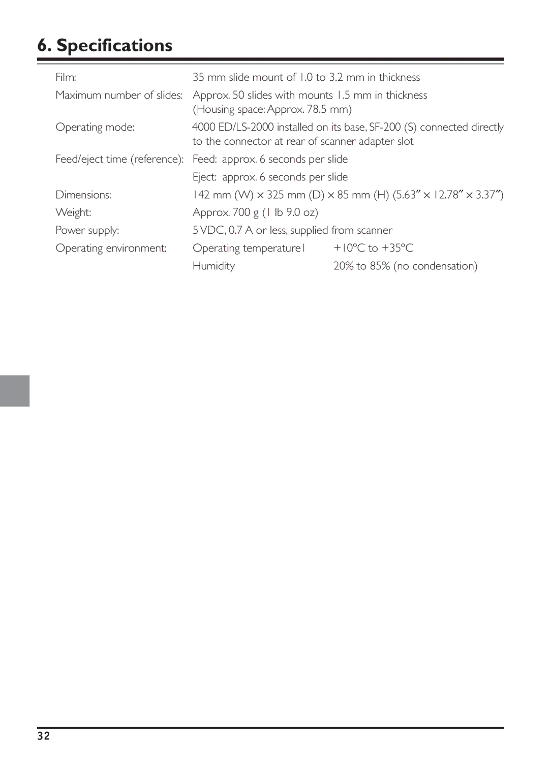 Nikon SF-200 specifications Specifications 