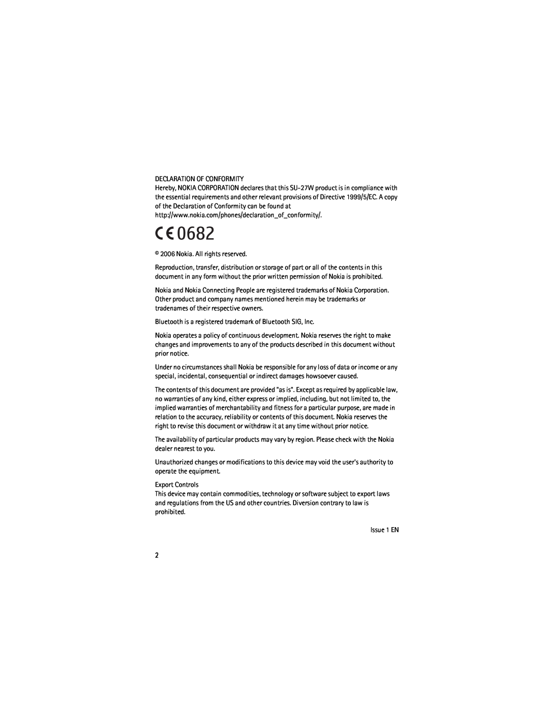 Nikon SU-27W manual Declaration Of Conformity 