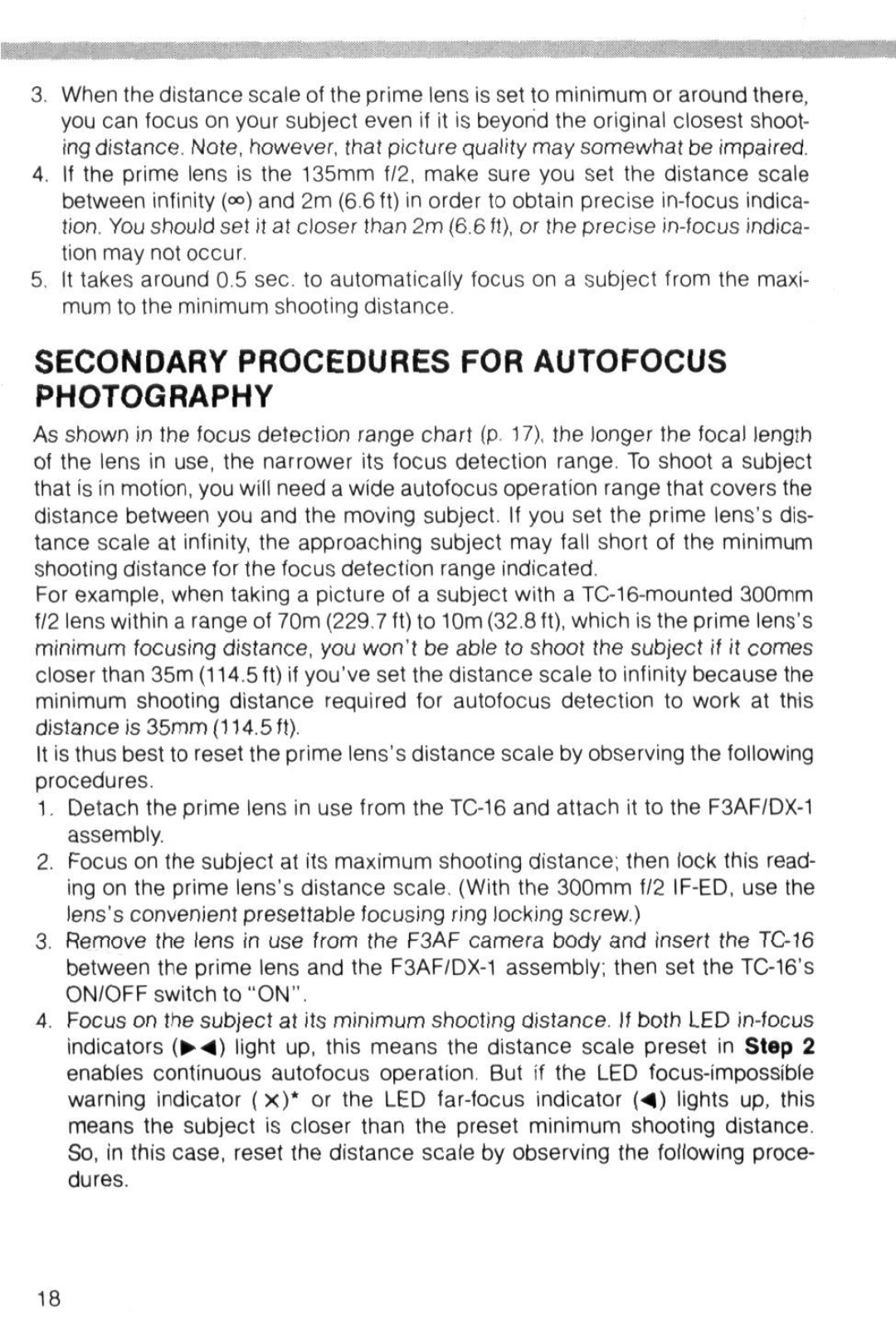 Nikon TC-16 instruction manual Secondary Procedures for Autofocus Photography 