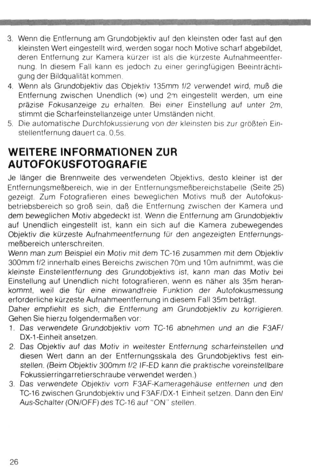 Nikon TC-16 instruction manual Weitere Informationen ZUR Autofokusfotografie 