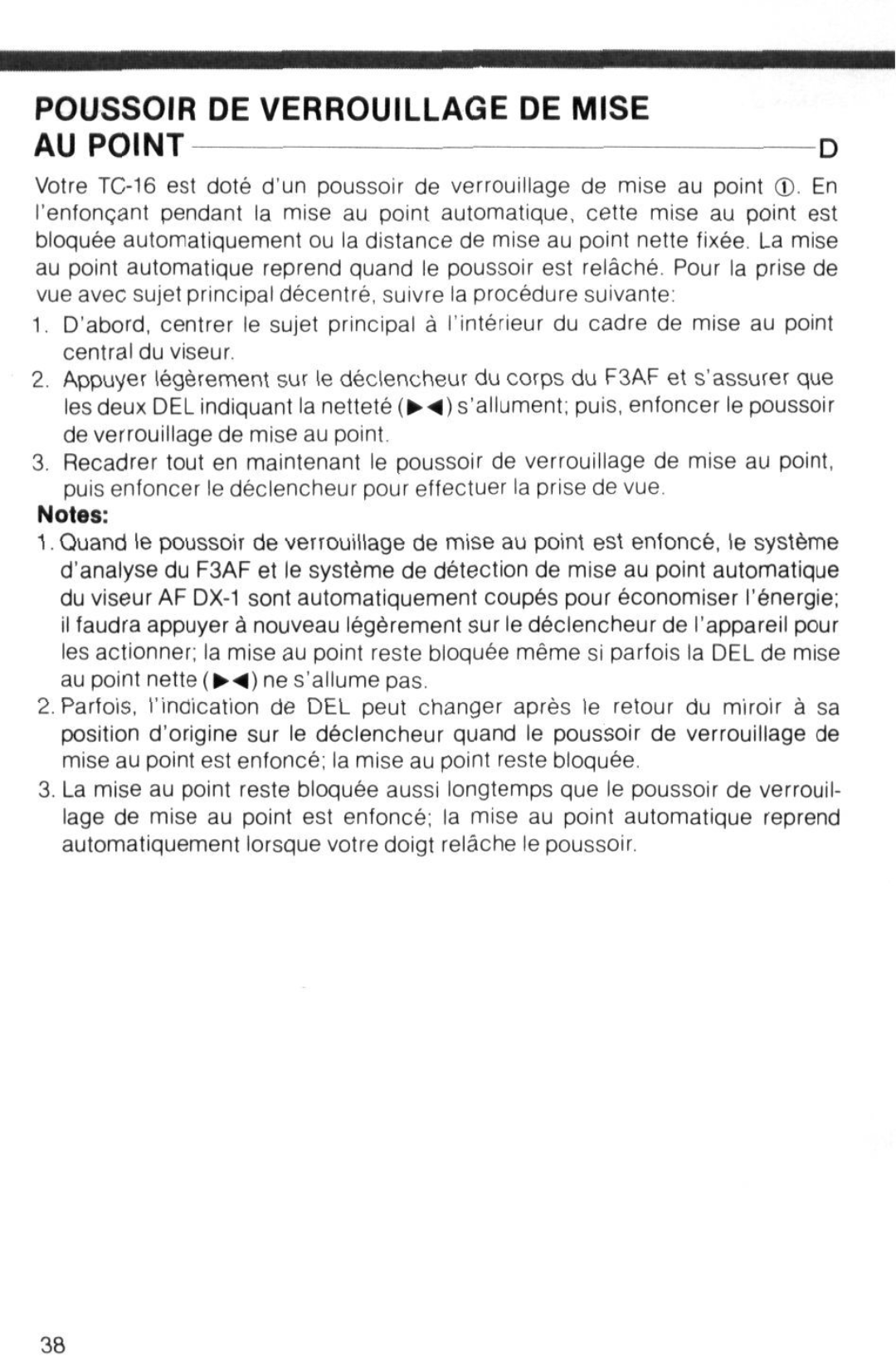 Nikon TC-16 instruction manual Poussoir DE Verrouillage DE Mise AU Point 