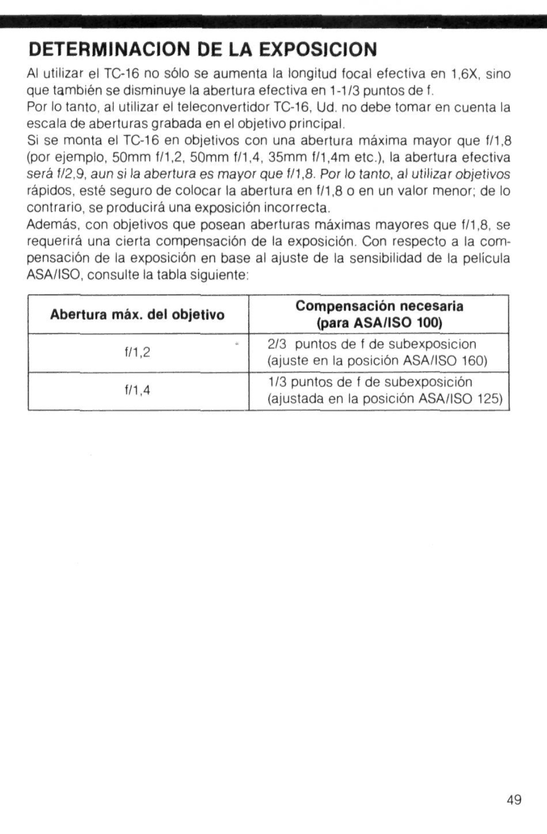 Nikon TC-16 instruction manual Determinacion DE LA Exposicion 