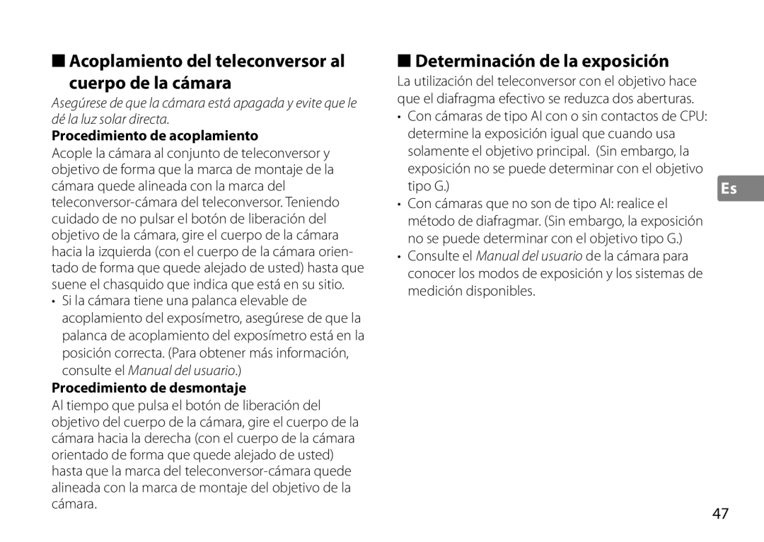 Nikon TC-20E III manual Acoplamiento del teleconversor al Cuerpo de la cámara, Determinación de la exposición, Tipo G 