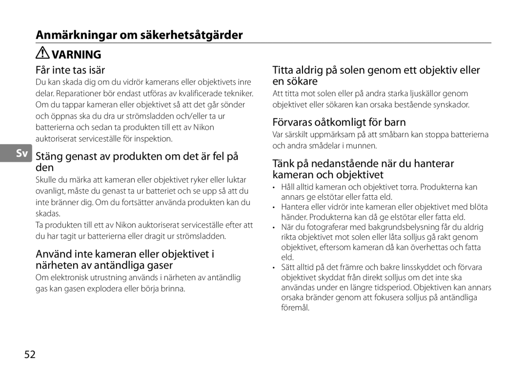 Nikon TC-20E III manual Anmärkningar om säkerhetsåtgärder 