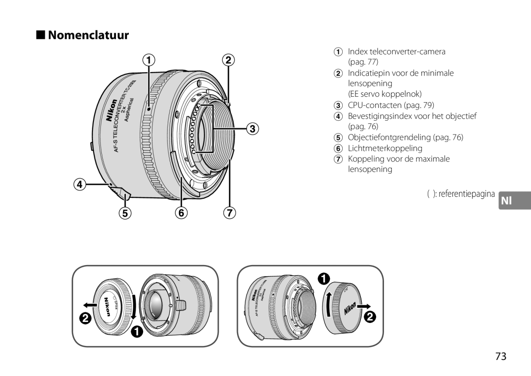 Nikon TC-20E III manual Nomenclatuur, Referentiepagina Nl 