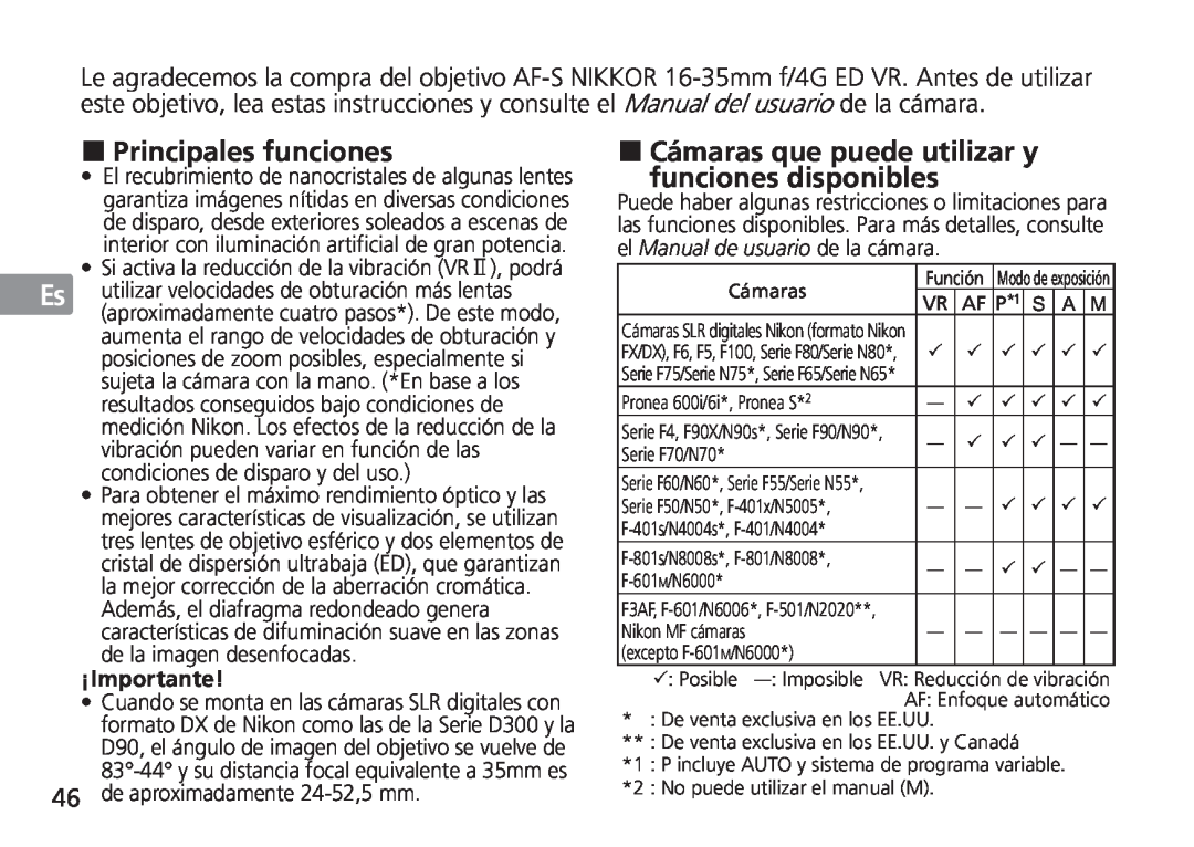 Nikon TT9J02(E3) manual Principales funciones, Cámaras que puede utilizar y funciones disponibles, ¡Importante 