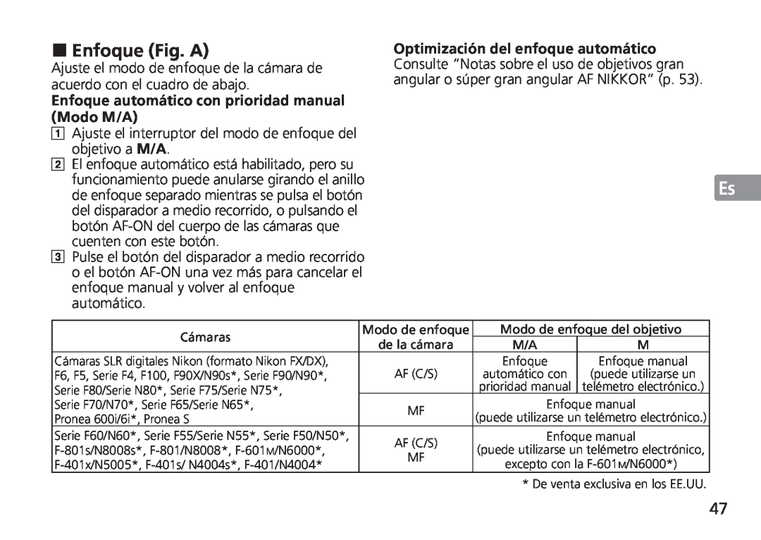 Nikon TT9J02(E3) manual Enfoque Fig. A, Jp En De Fr Es Se Ru Nl, It Cz Sk Ck Ch Kr, Optimización del enfoque automático 