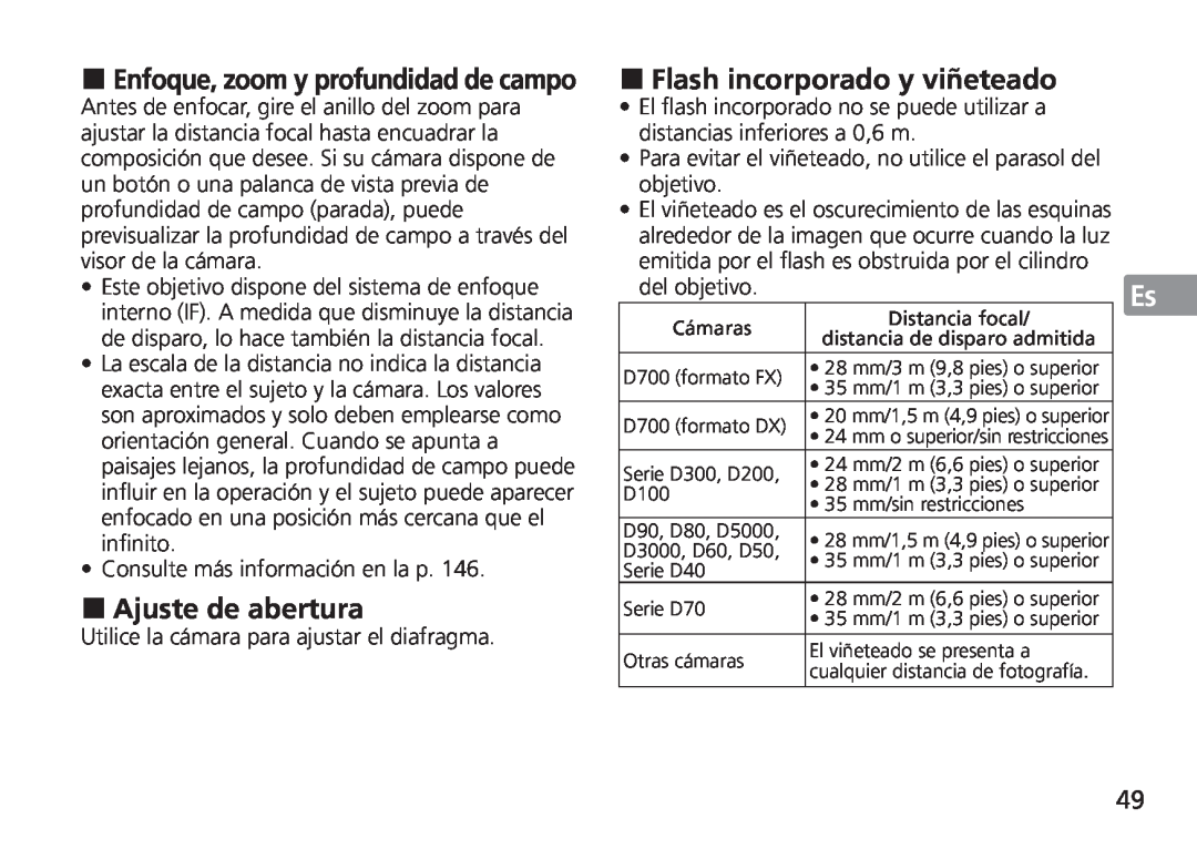 Nikon TT9J02(E3) manual Ajuste de abertura, Flash incorporado y viñeteado, Jp En De Fr Es Se Ru Nl It Cz Sk Ck Ch Kr 