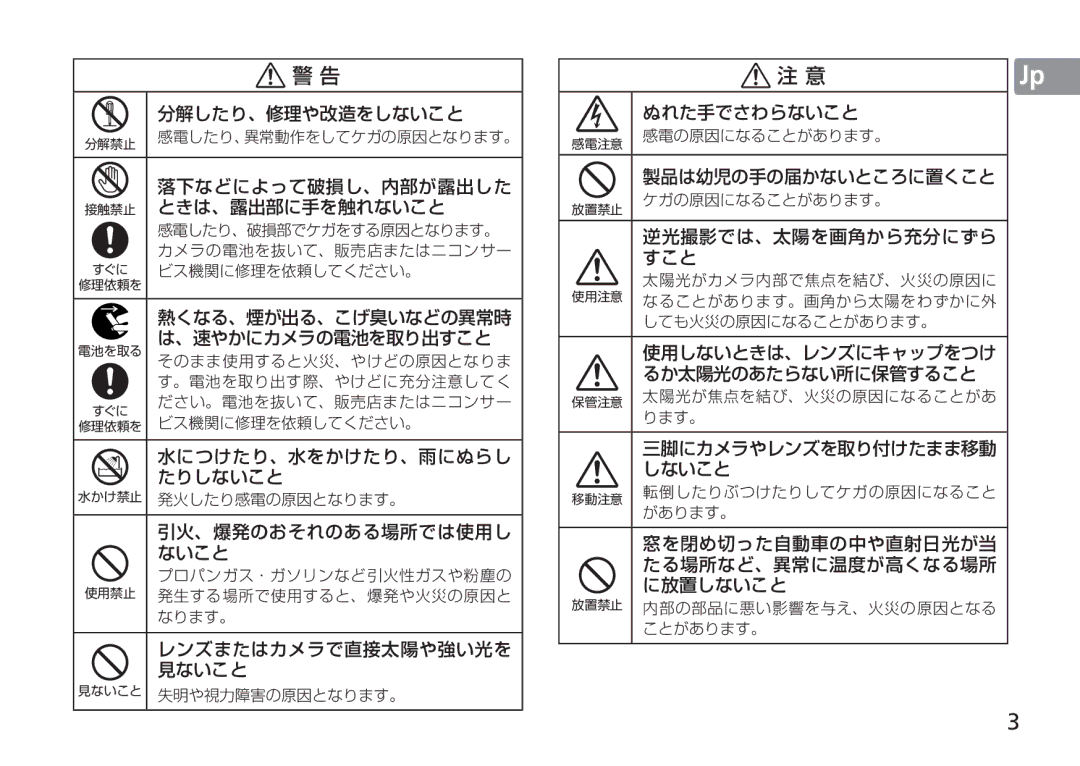 Nikon TT9J02(E3) manual 分解したり、修理や改造をしないこと 