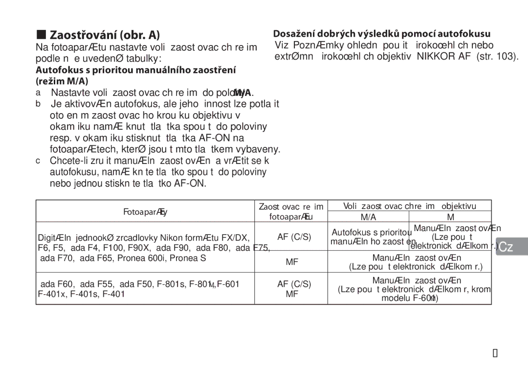 Nikon TT9J02(E3) manual Zaostřování obr. a, Autofokus s prioritou manuálního zaostření režim M/A 