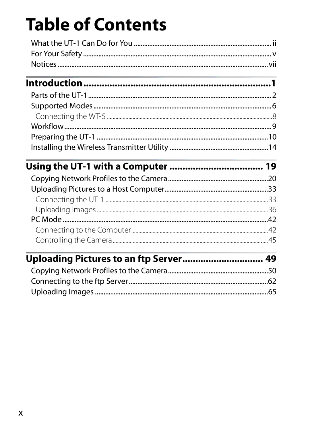 Nikon UT-1 user manual Table of Contents 