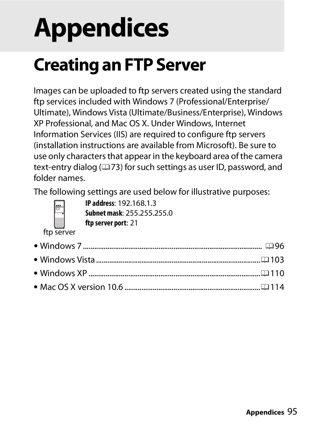 Nikon UT-1 user manual Creating an FTP Server, Ftp server port 