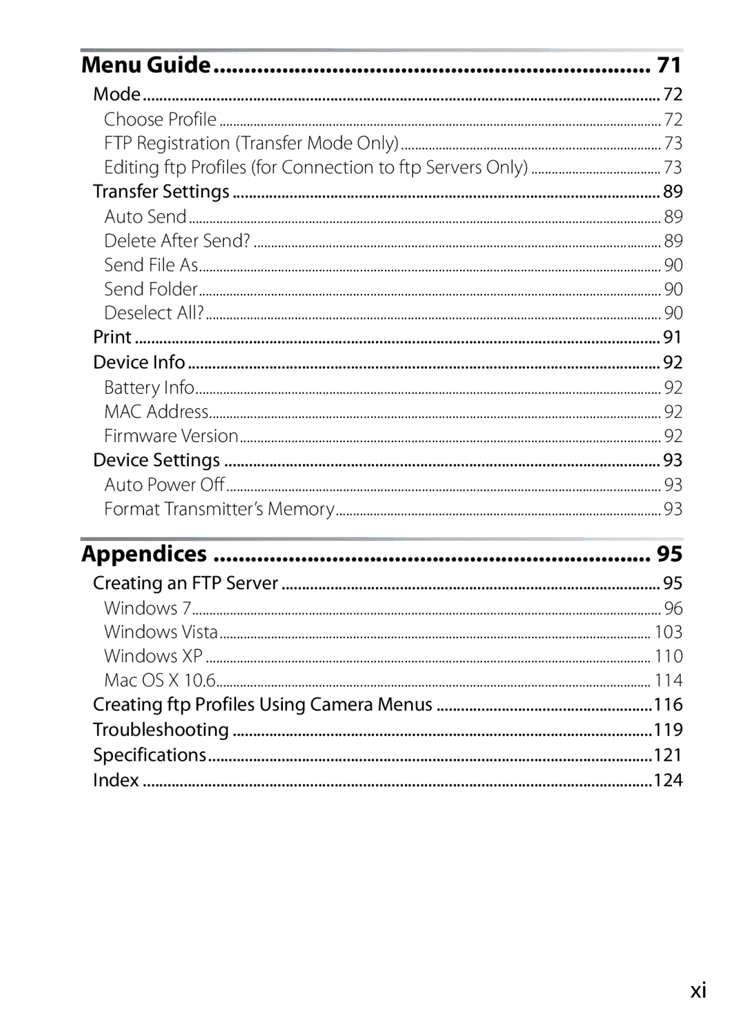 Nikon UT-1 user manual Menu Guide, Appendices 