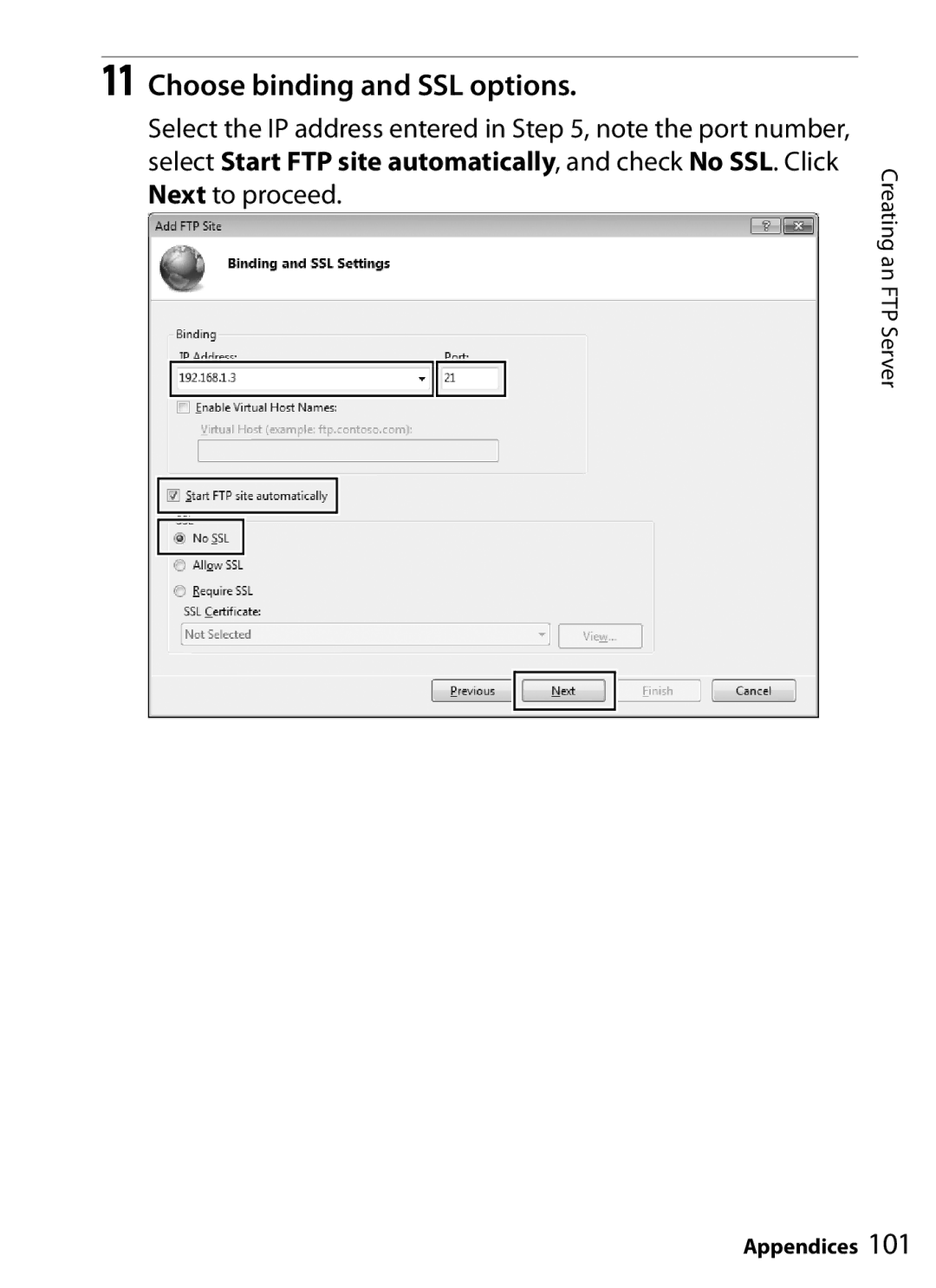 Nikon UT-1 user manual Choose binding and SSL options 