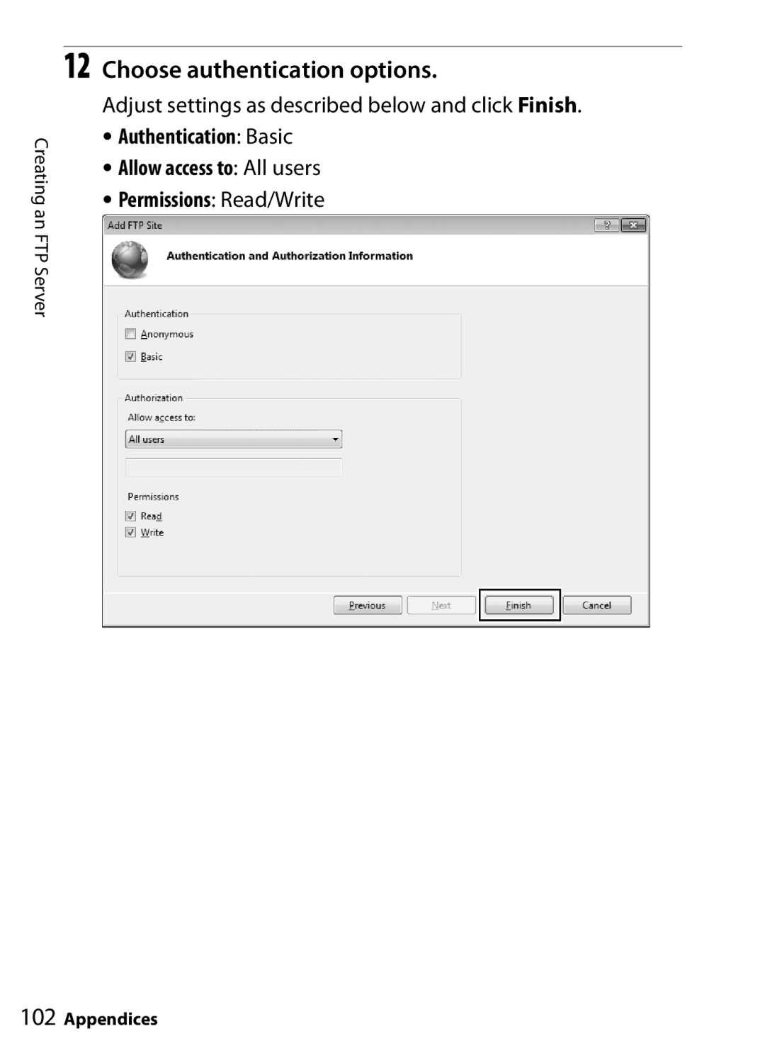 Nikon UT-1 user manual Choose authentication options, Authentication Basic Allow access to All users 