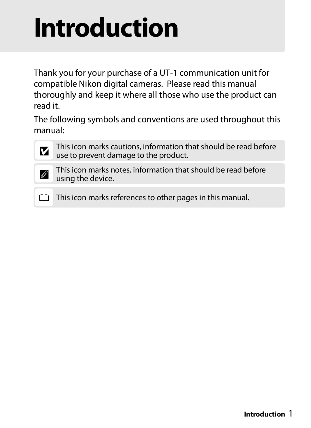 Nikon UT-1 user manual Introduction 